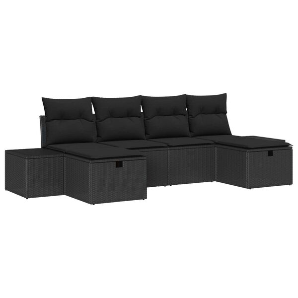 vidaXL Ensemble de canapé de jardin avec coussin 6 pcs Noir polyrotin