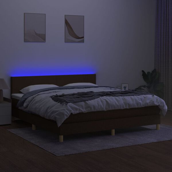 vidaXL Sommier &agrave; lattes de lit matelas et LED Marron fonc&eacute; 180x200 cm