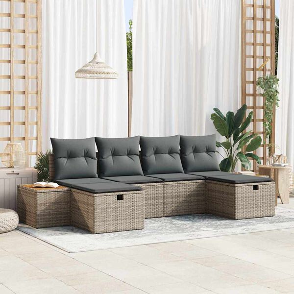 vidaXL Ensemble de canap&eacute; de jardin avec coussin 6 pcs Gris polyrotin