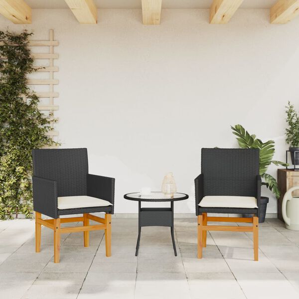 vidaXL Chaises de jardin coussins lot de 2 noir résine tressée et bois