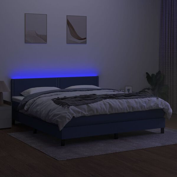 vidaXL Sommier &agrave; lattes de lit avec matelas LED Bleu 180x200 cm Tissu