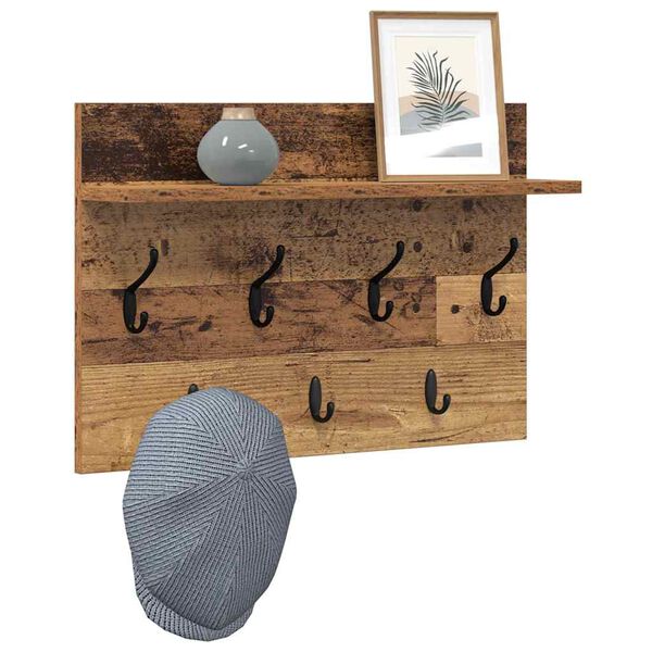 vidaXL Porte-manteau mural avec &eacute;tag&egrave;re Bois ancien 60 x 40 x 12 cm