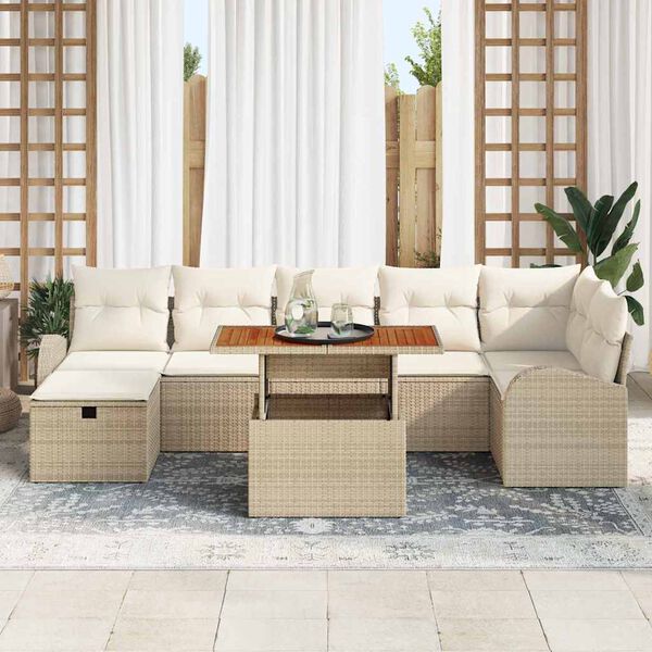 vidaXL Ensemble de canap&eacute; de jardin 8 pcs Beige polyrotin