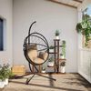 vidaXL Chaise suspendue en forme d'&oelig;uf et support taupe rotin et acier