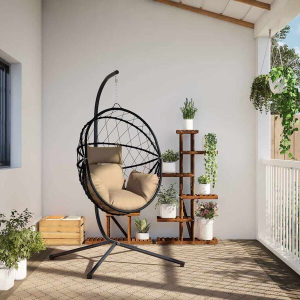 vidaXL Chaise suspendue en forme d'&oelig;uf et support taupe rotin et acier