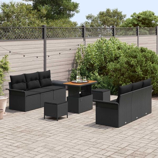 vidaXL Ensemble de canap&eacute; de jardin avec coussin 9 pcs Noir