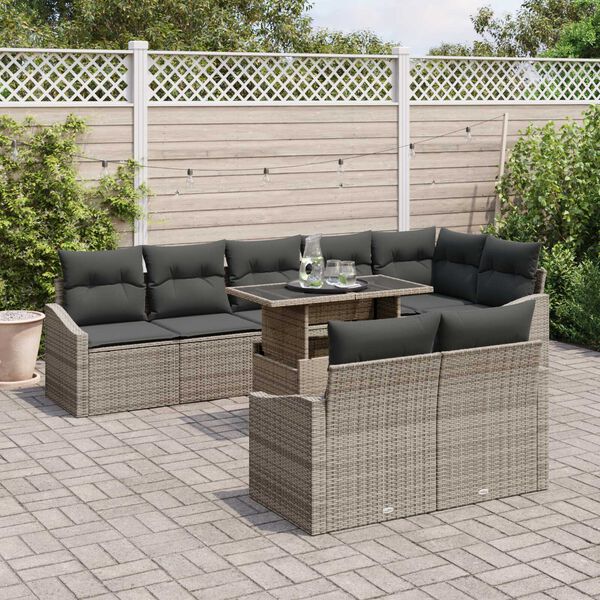 vidaXL Ensemble de canap&eacute; de jardin avec coussin R&eacute;glable 9 pcs Gris