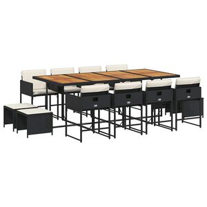 vidaXL Ensemble &agrave; manger de jardin 13 pcs coussins noir r&eacute;sine tress&eacute;e