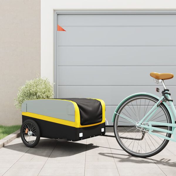 vidaXL Remorque de v&eacute;lo noir et jaune 45 kg fer