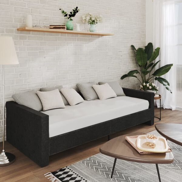 vidaXL Lit avec matelas et &eacute;clairage USB Noir Tissu 90x200 cm