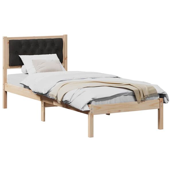 vidaXL Cadre de lit avec t&ecirc;te de lit Noir 75 x 190 cm Pin massif