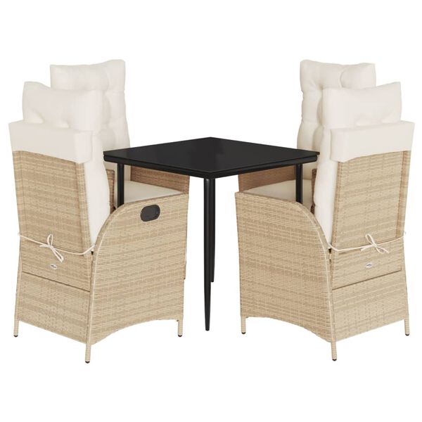 vidaXL Ensemble &agrave; manger de jardin avec coussins 5pcs Beige poly rotin