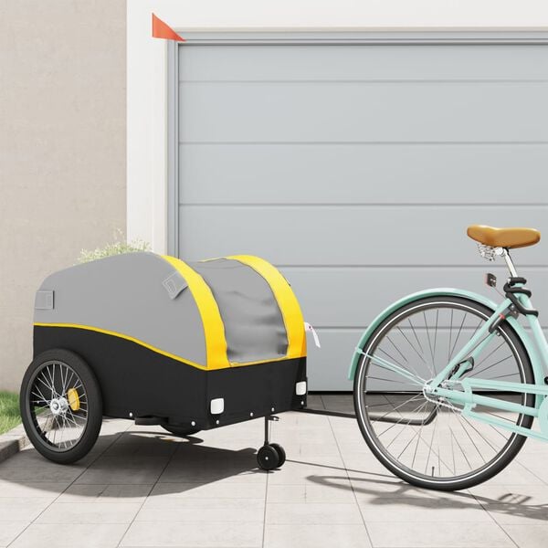 vidaXL Remorque de v&eacute;lo noir et jaune 45 kg fer