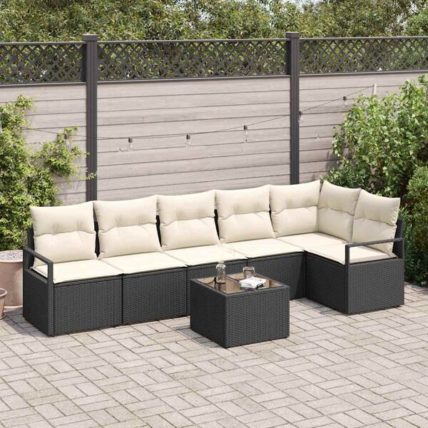 vidaXL Ensemble de Canap&eacute;s avec coussin 7 pcs Noir polyrotin