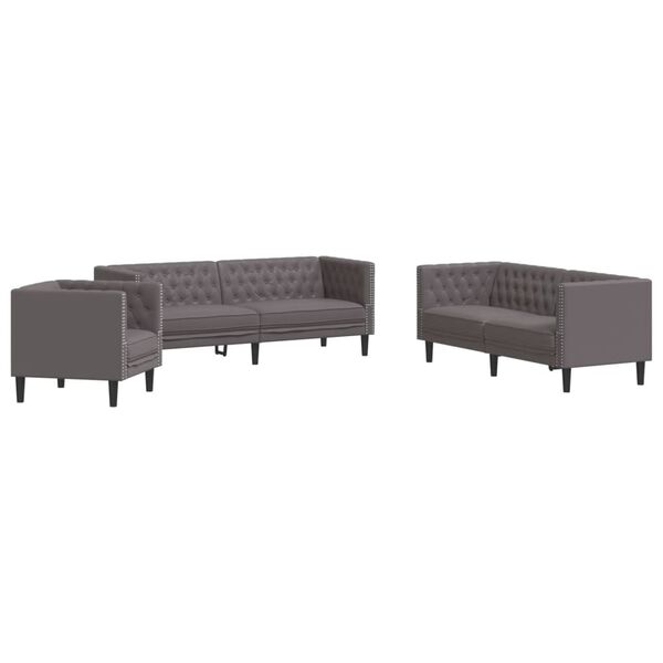vidaXL Ensemble de canapé Chesterfield 3 pcs gris similicuir