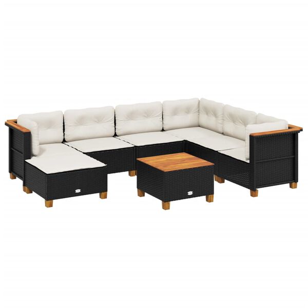 vidaXL Salon de jardin 8 pcs avec coussins noir r&eacute;sine tress&eacute;e