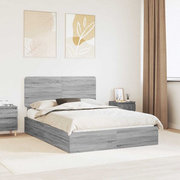 vidaXL Lit de Rangement Gris Sonoma 150 x 200 cm Bois d'ing&eacute;nierie