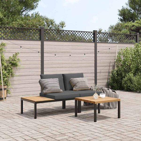 vidaXL Salon de jardin 3 pcs avec coussins noir aluminium