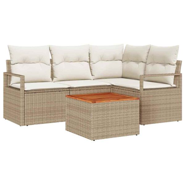 vidaXL Ensemble de canap&eacute; de jardin avec coussin 5 pcs Beige polyrotin