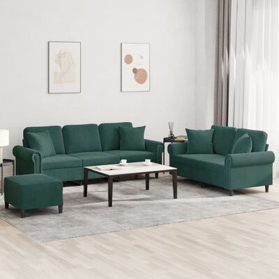 vidaXL Ensemble de canapés 3 pcs avec coussins vert foncé velours