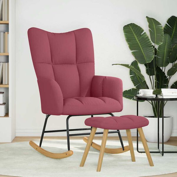 vidaXL Chaise &agrave; bascule avec repose-pied Rouge bordeaux Tissu
