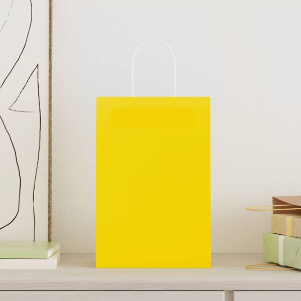 vidaXL Sacs en papier 250 pcs avec poign&eacute;es jaune 21x11x31 cm