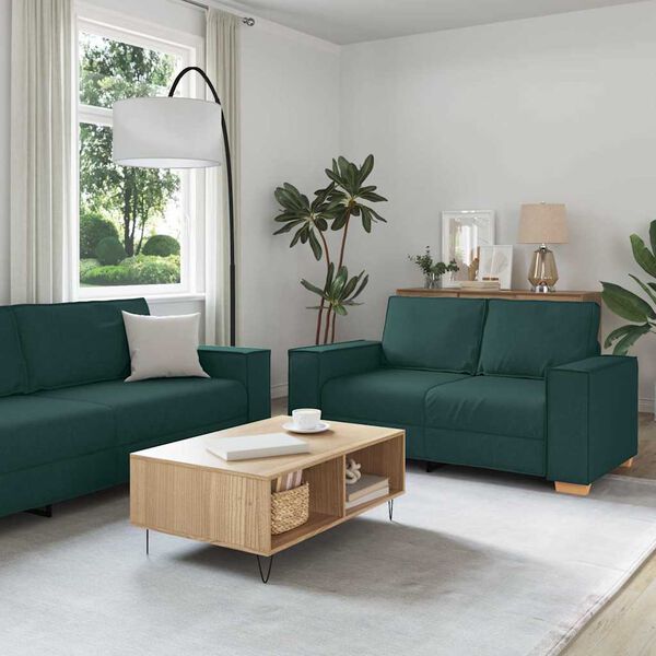 vidaXL Canap&eacute; 3 pcs Vert fonc&eacute; 220 x 80 x 84 cm Tissu en lin m&eacute;lang&eacute;