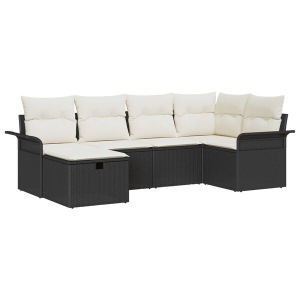 vidaXL Ensemble de canap&eacute; de jardin 6 pcs Noir et Cr&egrave;me polyrotin