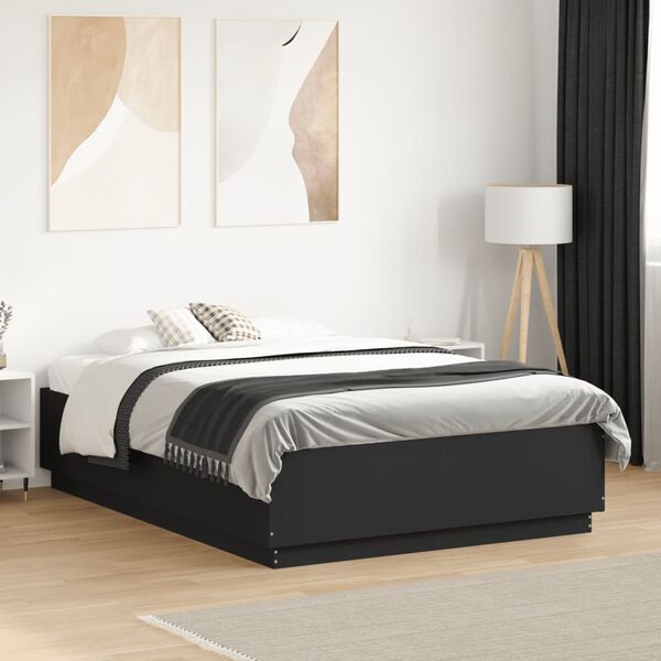 vidaXL Cadre de lit avec LED sans matelas noir 135x190 cm