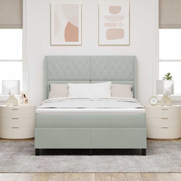 vidaXL Lit &agrave; ressorts avec t&ecirc;te de lit Gris clair 140 x 190 cm Velours