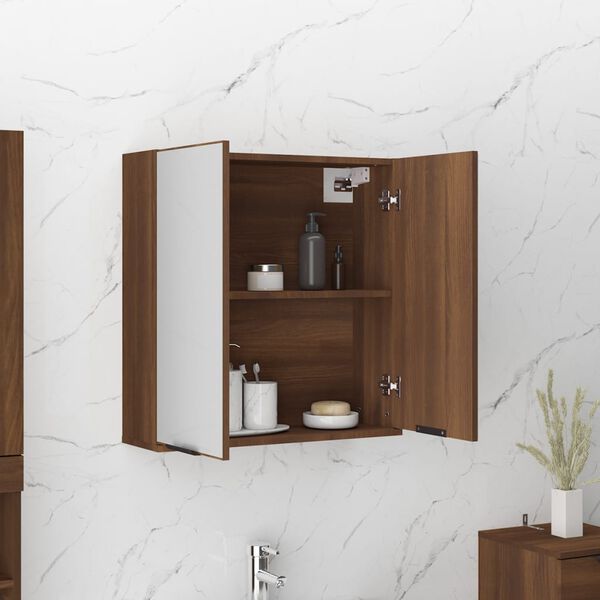 vidaXL Armoire &agrave; miroir de salle de bain Ch&ecirc;ne marron 64x20x67 cm