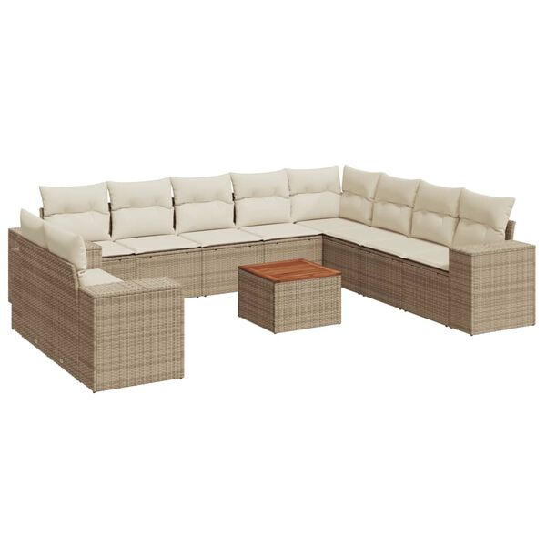 vidaXL Salon de jardin 11 pcs avec coussins beige r&eacute;sine tress&eacute;e