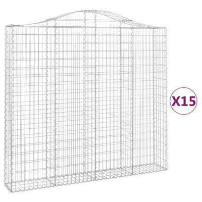 vidaXL Paniers à gabions arqués 15 pcs 200x30x180/200 cm Fer galvanisé