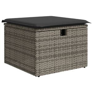 vidaXL Tabouret de jardin avec coussin gris 55x55x37 cm r&eacute;sine tress&eacute;e