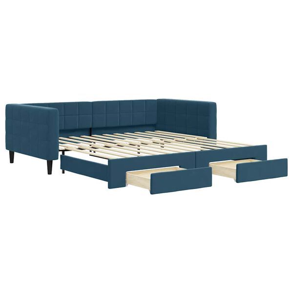 vidaXL Lit de jour avec gigogne et tiroirs sans matelas bleu 100x200cm