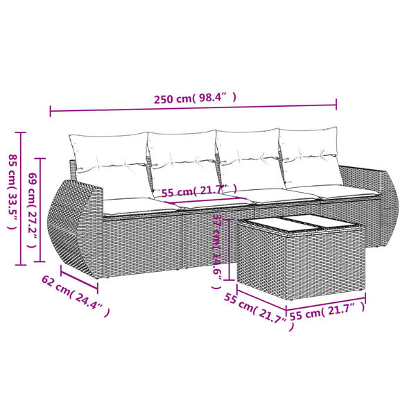 vidaXL Salon de jardin 5 pcs avec coussins noir r&eacute;sine tress&eacute;e
