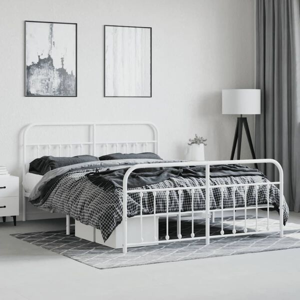 vidaXL Cadre de lit m&eacute;tal sans matelas et pied de lit blanc 160x200 cm