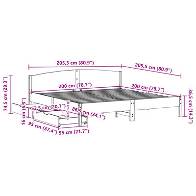 vidaXL Cadre de lit sans matelas 200x200 cm bois massif de pin