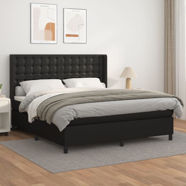vidaXL Sommier &agrave; lattes de lit avec matelas Noir 180x200 cm Similicuir