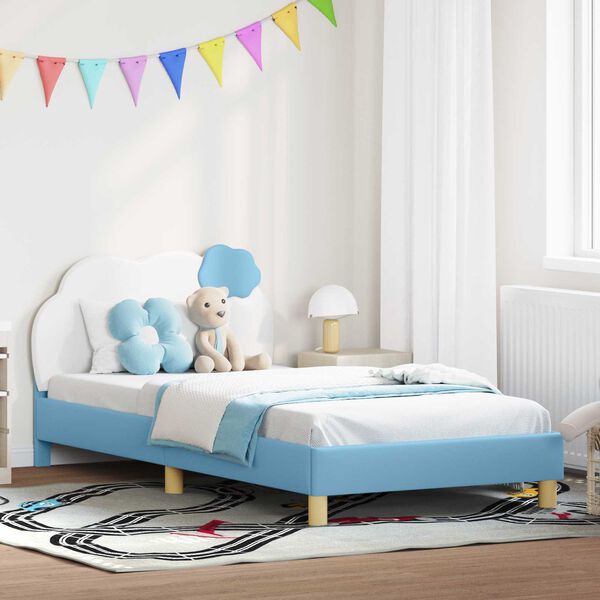vidaXL Cadre de lit pour enfants avec t&ecirc;te de lit Bleu 90 x 190 cm PU