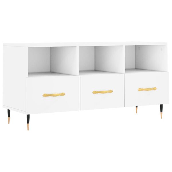 vidaXL Meuble TV blanc 102x36x50 cm bois d'ing&eacute;nierie