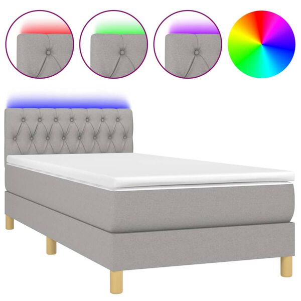 vidaXL Sommier &agrave; lattes de lit matelas LED Gris clair 100x200 cm Tissu