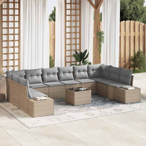vidaXL Ensemble de canap&eacute; de jardin 11 pcs Beige polyrotin