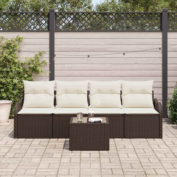vidaXL Ensemble de canap&eacute; de jardin avec coussin 5 pcs Marron et Cr&egrave;me