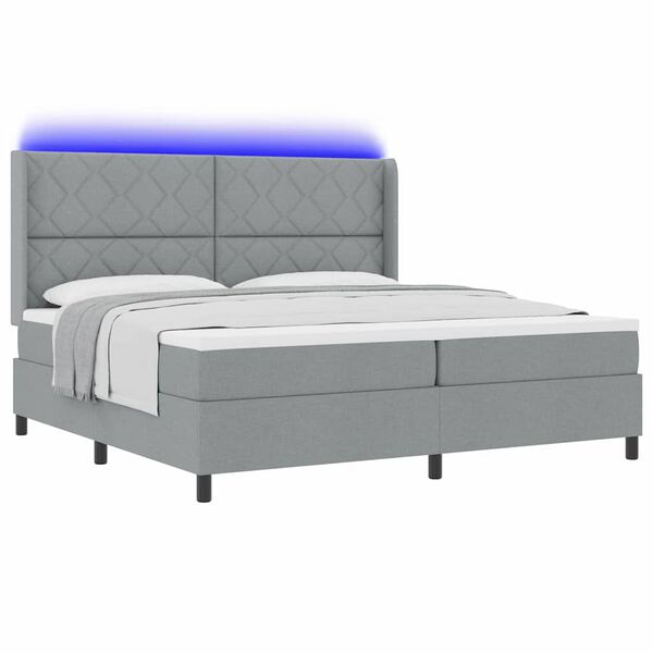 vidaXL Lit &agrave; ressort LED avec matelas Gris clair 200 x 200 cm tissu