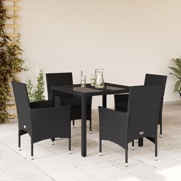 vidaXL Ensemble &agrave; manger de jardin et coussins 5 pcs noir rotin verre