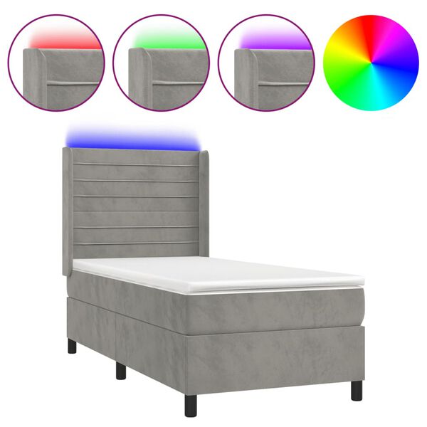 vidaXL Sommier &agrave; lattes de lit et matelas et LED Gris clair 80x200cm