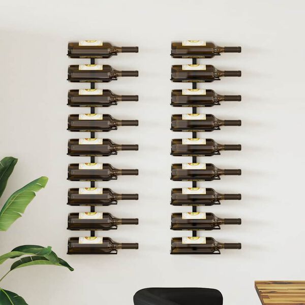vidaXL Casiers &agrave; bouteilles muraux pour 18 bouteilles 2 pcs Noir Fer