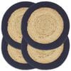 vidaXL Napperons 4 pcs Naturel et bleu marine 38 cm Jute et coton