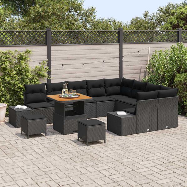 vidaXL Ensemble de canap&eacute; de jardin avec coussin 12 pcs Noir